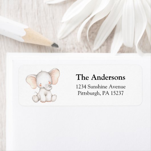 Cute Elephant Return Address Etiket (Insitu)