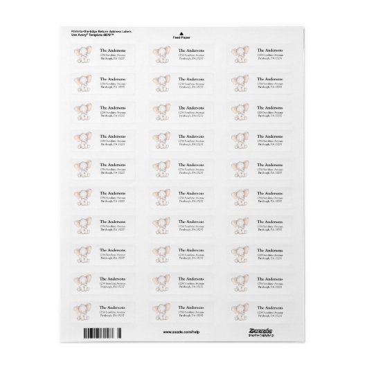 Cute Elephant Return Address Etiket (Full Sheet)