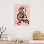 Cute Elephant Riding a Tricycle Poster (Keuken)