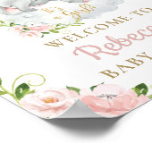 Cute Elephant rose Baby shower Floral Affiche de b (Coin)