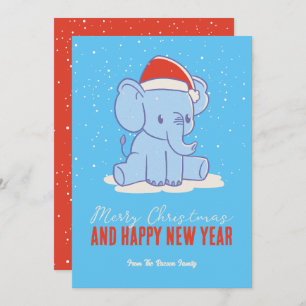Cute Elephant Santa Winter Holiday Merry Kerstmis Feestdagenkaart