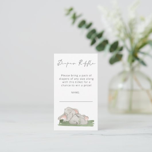 Cute Elephant Script Diaper Baby shower Enc Informatiekaartje (Staand voorkant)