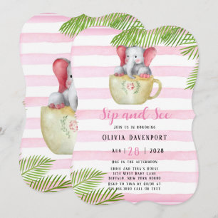 Cute Elephant Sip en See Girl Baby shower Kaart