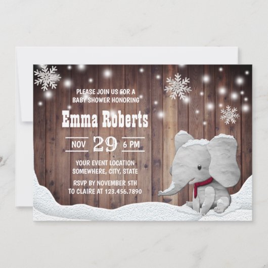 Cute Elephant Snowflakes Rustige Winter Baby showe Kaart (Voorkant)