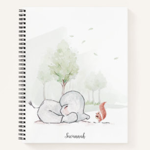Cute Elephant Squirrel Name Waterverf Notitieboek