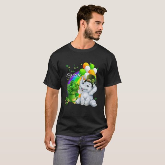 Cute Elephant St Patricks Day Blijf Lucky Shamrock T-shirt (Voorkant volledig)
