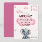 Cute Elephant Surprise Baby shower rose Invitation (Devant / Derrière)