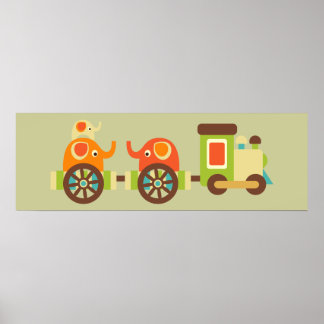 Cute Elephant Train Poster Wall Decor voor kindere