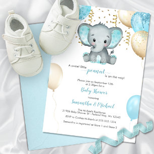 Cute Elephant Turquiose Gold Balloons Baby shower Kaart