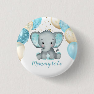 Cute Elephant Turquiose Gold Balloons Baby shower Ronde Button 3,2 Cm