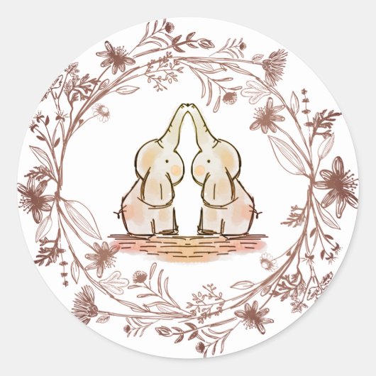 Cute Elephant Twins Baby shower Ronde Sticker (Voorkant)
