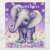 Cute Elephant violet Baby shower Étiquette de vin (Étiquettes simples)
