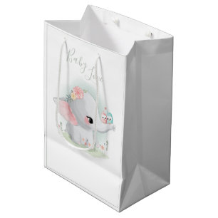 Cute Elephant Waterverf Baby Love Sage Green Medium Cadeauzakje