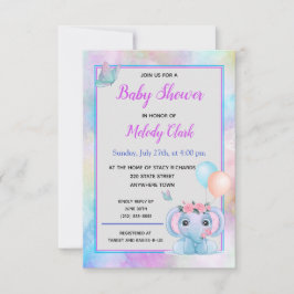 Cute Elephant Waterverf Baby shower Invitation Kaart