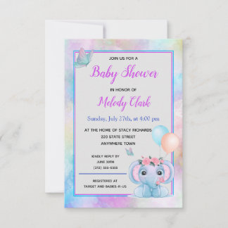 Cute Elephant Waterverf Baby shower Invitation Kaart