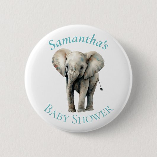 Cute Elephant Waterverf Blue Baby shower Button (Voorkant)