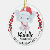 Cute Elephant Winter Holiday Baby's 1st Kerstmis Keramisch Ornament (Links)