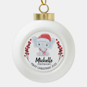 Cute Elephant Winter Holiday Baby's 1st Kerstmis Keramische Bal Ornament