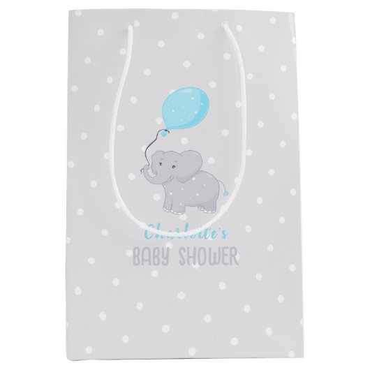 Cute Elephant with Balloon Baby shower Boy Medium Cadeauzakje (Voorkant)
