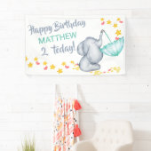 Cute Elephant with Umbrella Boys Birthday Party Spandoek (Insitu)