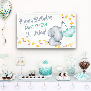 Cute Elephant with Umbrella Boys Birthday Party Spandoek
