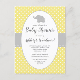 Cute Elephant Yellow Polka Dot Neutrale Baby showe Uitnodiging Briefkaart