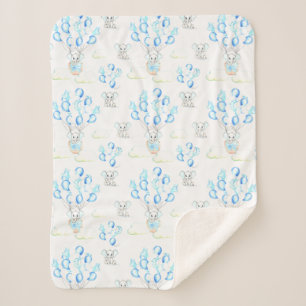 Cute Elephants-ballonnen & Clouds Baby Boy Pattern Sherpa Deken