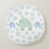 Cute Elephants Blue Green Polkadots Nursery Rond Kussen (Achterkant)