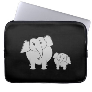 Cute Elephants. Cartoon op zwart. Laptop Sleeve