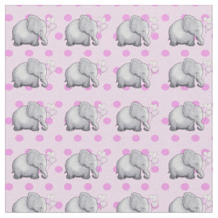 Cute Elephants Pink Polka Dots Baby Girl's Stof