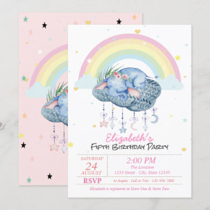 Cute Elephants Rainbow Stars Birthday Kaart