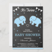 Cute Elephants Twin Boys Baby shower Invitation (Devant)