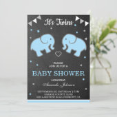 Cute Elephants Twin Boys Baby shower Invitation (Debout devant)