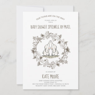 Cute Elephants Twins Baby shower Sprinkle by Mail Kaart