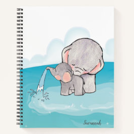 Cute Elephants Waterverf Blue Name Notitieboek