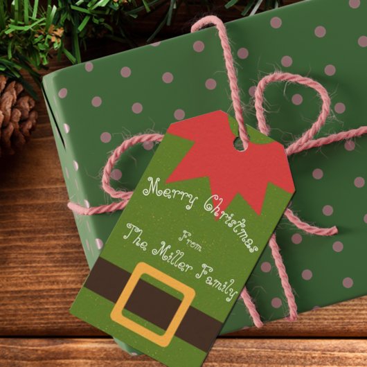 Cute Elf Costume Red Green Brown Name Kerstmis Cadeaulabel