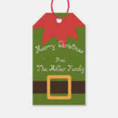 Cute Elf Costume Red Green Brown Name Kerstmis Cadeaulabel (Voorkant)