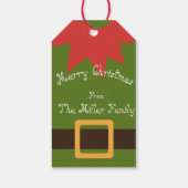 Cute Elf Costume Red Green Brown Name Kerstmis Cadeaulabel (Achterkant)