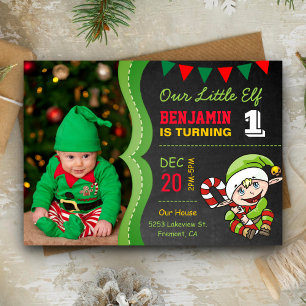 Cute Elf Eerste Kerst Verjaardagsfeest Uitnodiging