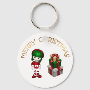 Cute Elf en Gifts Merry Kerstmis Sleutelhanger