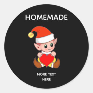 Cute Elf en Homemade Text Classic Round Sticker