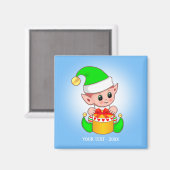 Cute Elf en Jouw tekst op Light Blue Magneet (Voorkant / Achterkant)