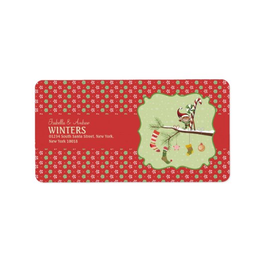 Cute Elf en kerstsokken Etiket (Voorkant)