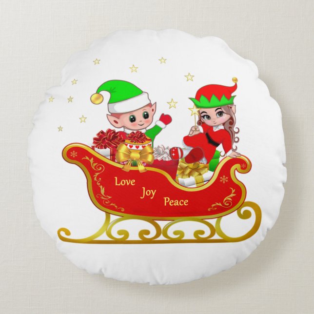 Cute Elf met kerstkledij Rond Kussen (Voorkant)