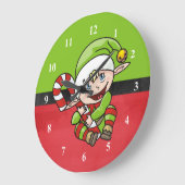 Cute Elf met kerstriet Kerst Grote Klok (Hoek)