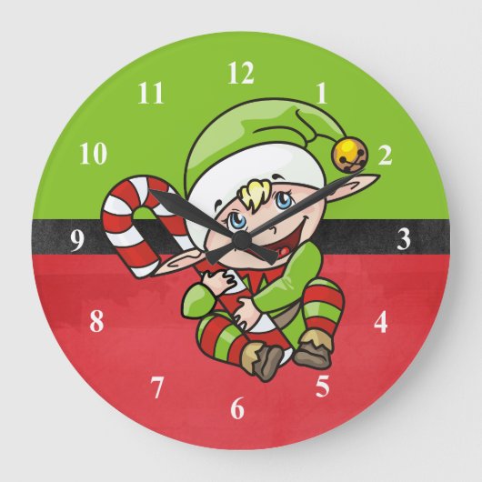 Cute Elf met kerstriet Kerst Grote Klok (Voorkant)
