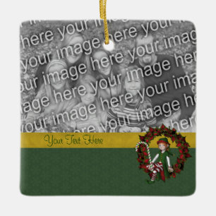 Cute Elf on Wreate Holiday Foto Keramisch Ornament