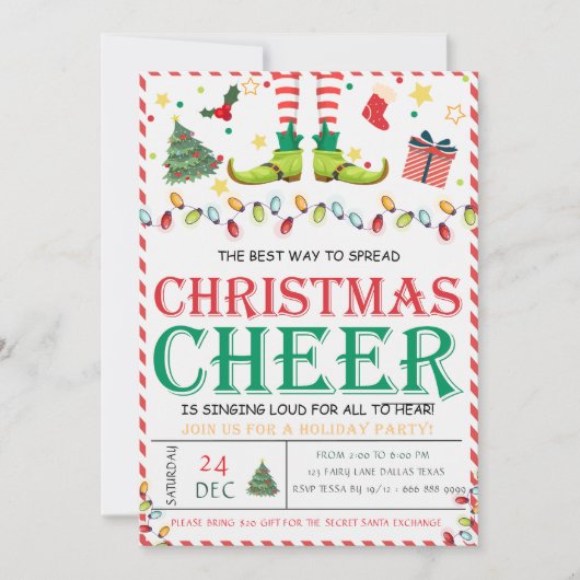 Cute Elf Pine treeFête de Noël Invitations (Devant)