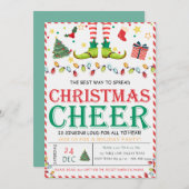 Cute Elf Pine treeFête de Noël Invitations (Devant / Derrière)