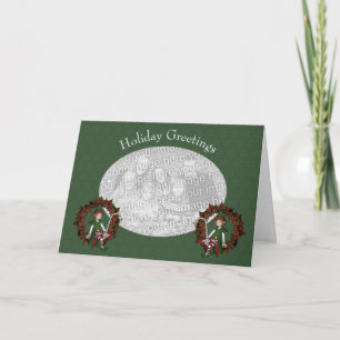 Cute Elf Poinsettia Wreath Carte photo de vacances